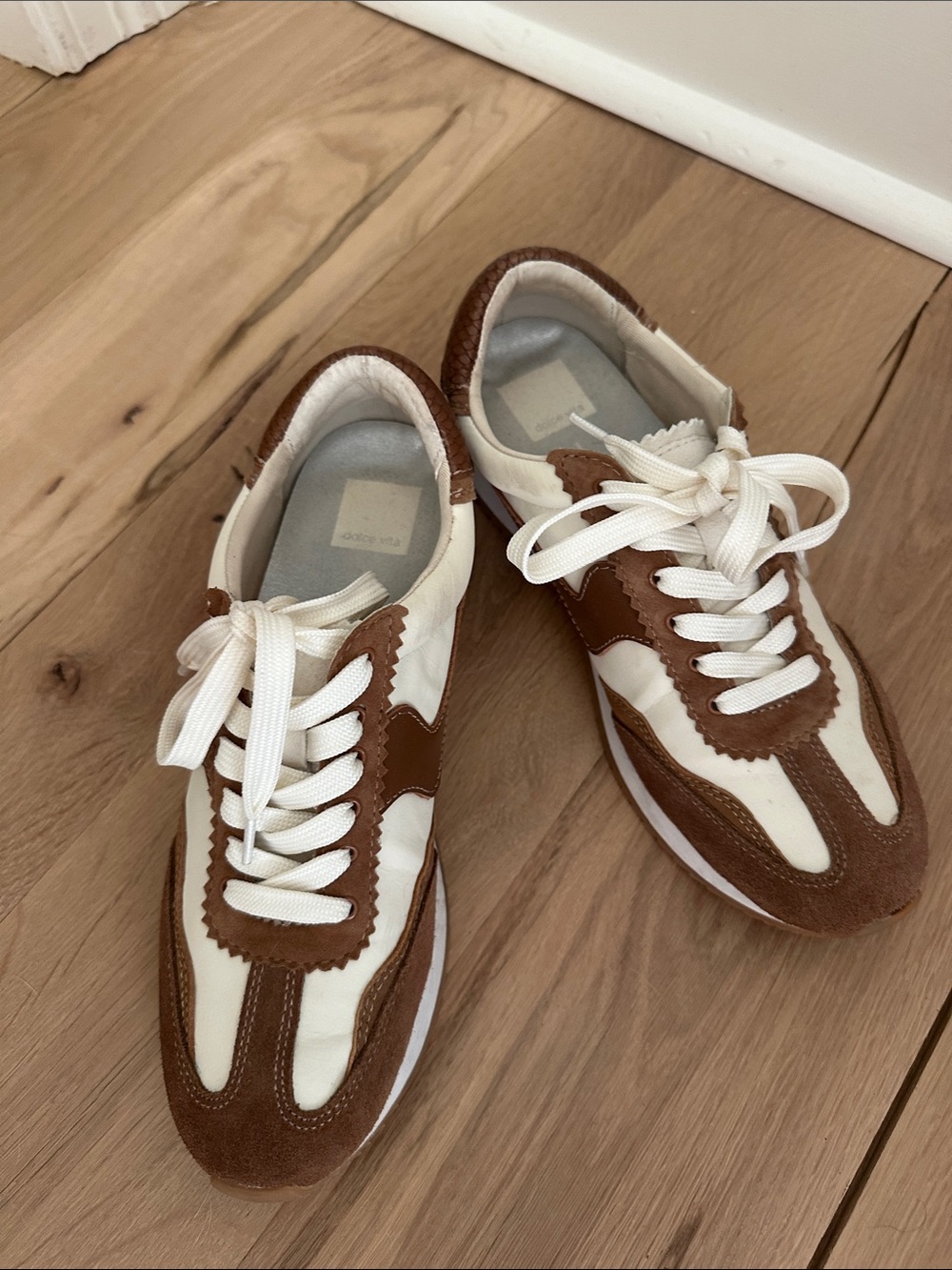 Dolce Vita Cream and Brown Suede-Trim Sneakers